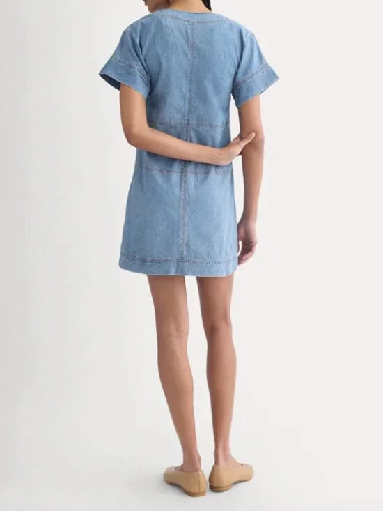 NWT Womens Everlane Denim Short-Sleeve Dress - Light Indigo - Size 2 - Picture 5 of 9
